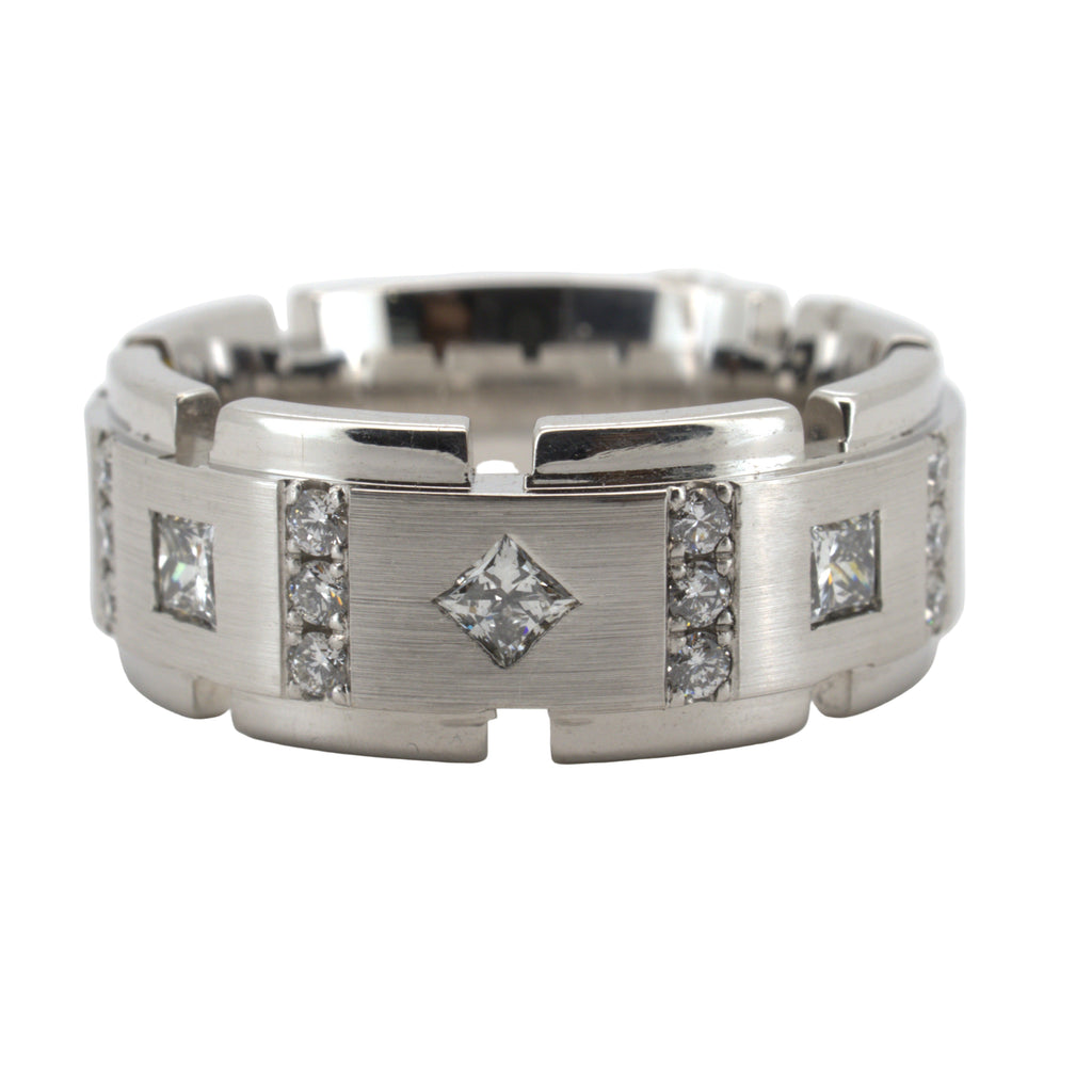 White Gold Band with Square diamond accents on a white background